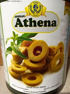 Оливки зеленые резаные, "ATHENA", 3,1/1,56кг